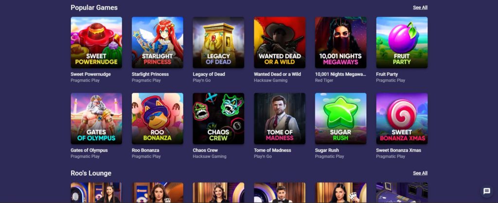 RooBet Casino game selection