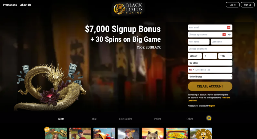 black lotus casino desktop screenshot